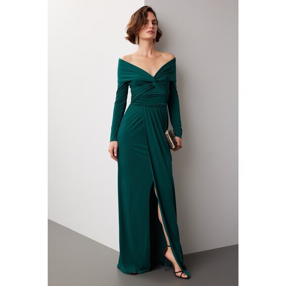 Zac Posen Emerald Green Off Shoulder Cocktail Maxi Formal Gown 10 - Picture 1 of 16